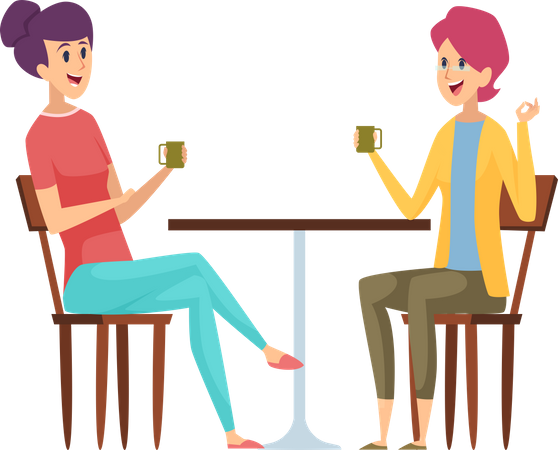 Mädchen treffen sich im Café  Illustration