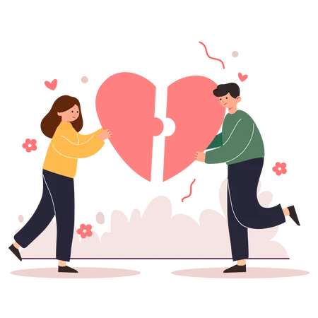 Big Isolated Cartoon Vector Of Young Girl And Boy In Love Couple Sharing And Caring Love Light Color Backgrounded Illustration Illustration