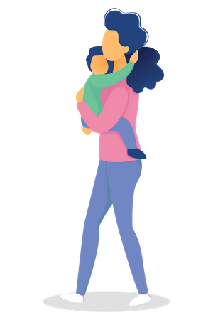 Madre abrazando a su hijo  Ilustración