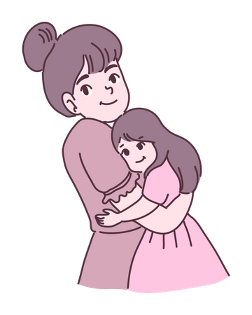 Madre abrazando a hija  Ilustración