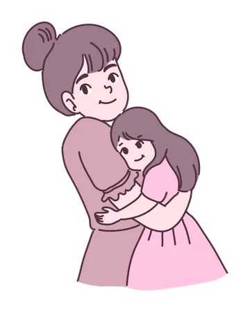 Madre abrazando a hija  Ilustración