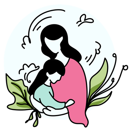 Madre abrazando tiernamente a su hijo  Ilustración