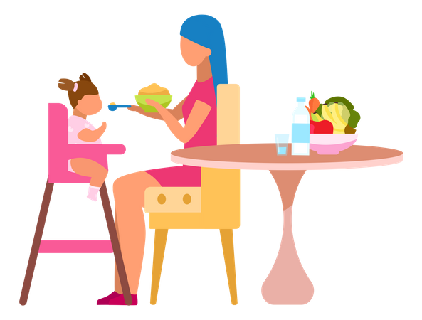 Madre alimentando al bebe  Ilustración