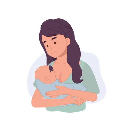 Madre amamantando a su bebé recién nacido  Ilustración