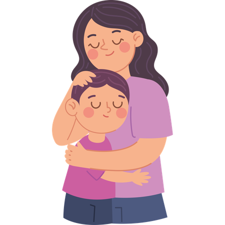 Una madre amorosa abraza a su hijo en un gesto conmovedor  Ilustración