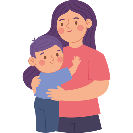 Una madre amorosa abraza a su hijo en un gesto conmovedor  Ilustración