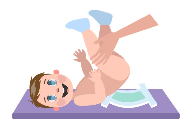 Madre cambia el pañal de un recién nacido  Ilustración