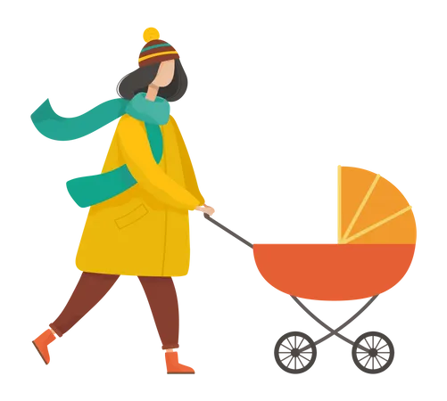 Madre caminando con carrito de bebé  Ilustración
