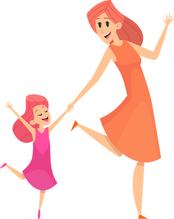 Madre caminando con hija  Ilustración