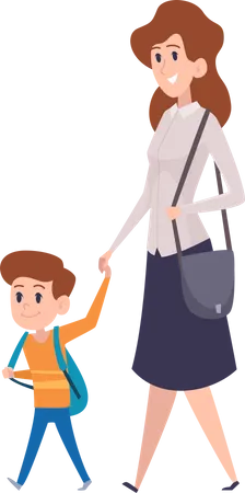 Madre caminando con hijo  Ilustración