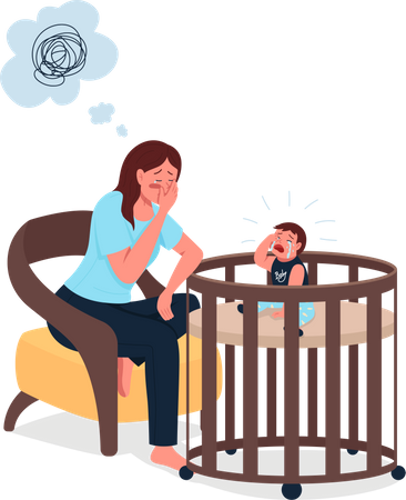 Madre cansada con bebé llorando  Ilustración