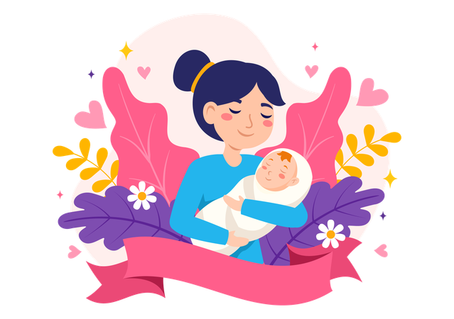 Madre cargando bebe  Ilustración