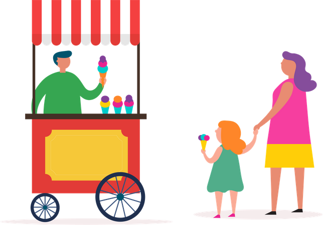 Madre compró helado para su hija  Ilustración