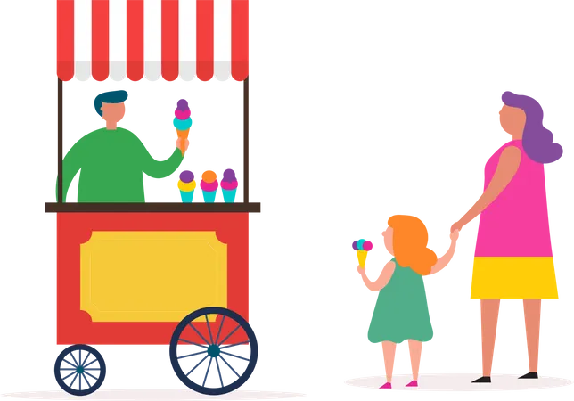 Madre compró helado para su hija  Ilustración