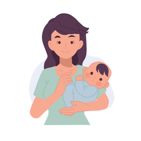 Madre sosteniendo bebe  Ilustración