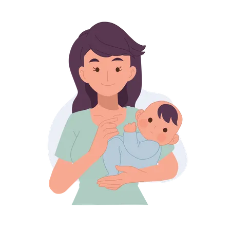 Madre sosteniendo bebe  Ilustración
