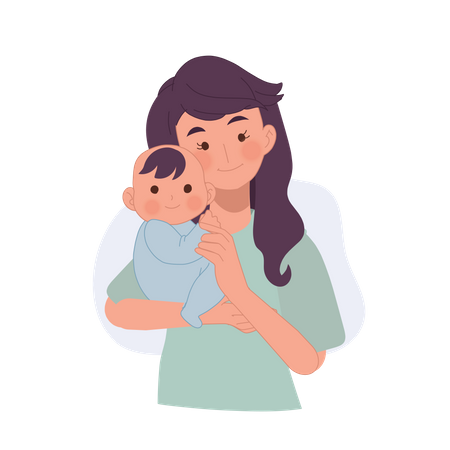 Madre sosteniendo al bebé en brazos  Ilustración