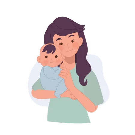 Madre sosteniendo al bebé en brazos  Ilustración