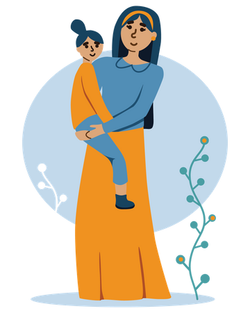 Madre sosteniendo al bebé en las manos  Ilustración