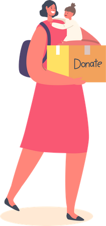 Madre con caja de donaciones  Ilustración