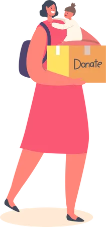 Madre con caja de donaciones  Ilustración