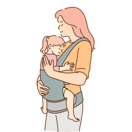 Madre cargando hija  Ilustración