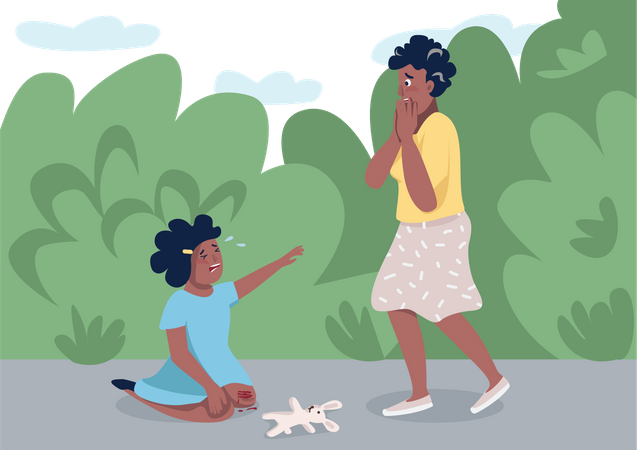 Madre con hija llorando  Ilustración
