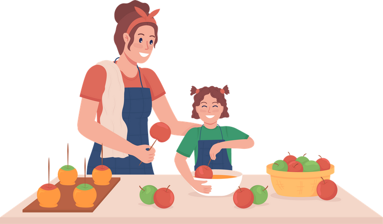 Madre con niño cocinero  Ilustración