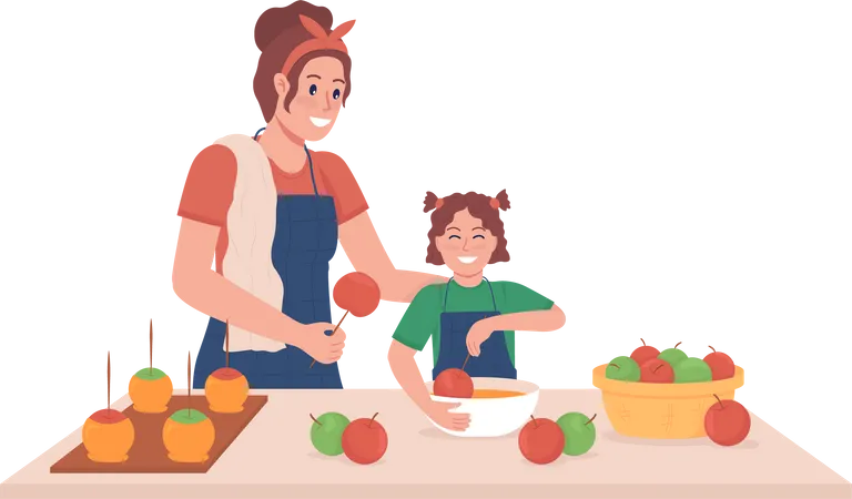 Madre con niño cocinero  Ilustración