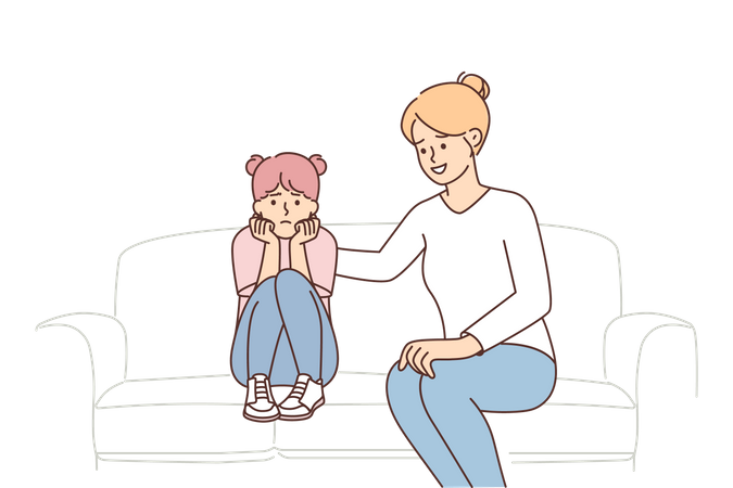 Madre consolando a hija  Ilustración