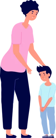 Madre consuela al niño llorando  Ilustración