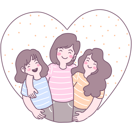 Madre de pie con sus hijas  Ilustración