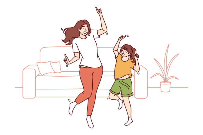 Madre e hija bailando  Ilustración