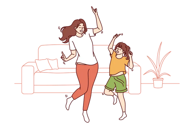 Madre e hija bailando  Ilustración