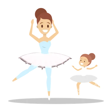 Madre e hija disfrazadas bailando ballet  Ilustración