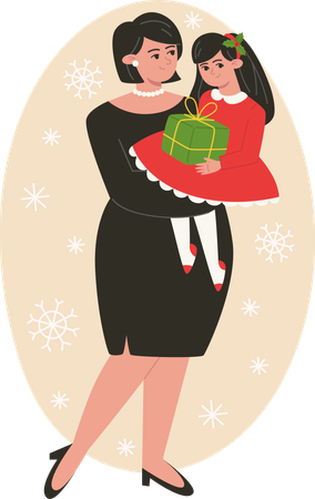 Madre e hija en Navidad  Ilustración