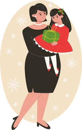 Madre e hija en Navidad  Ilustración