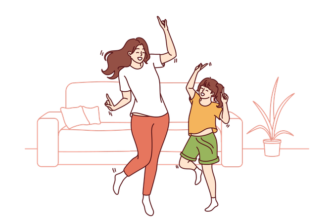 Madre e hija bailan  Ilustración