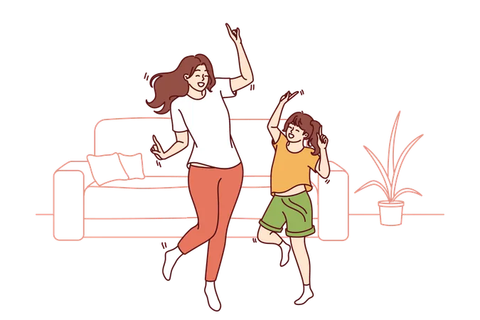 Madre e hija bailan  Ilustración