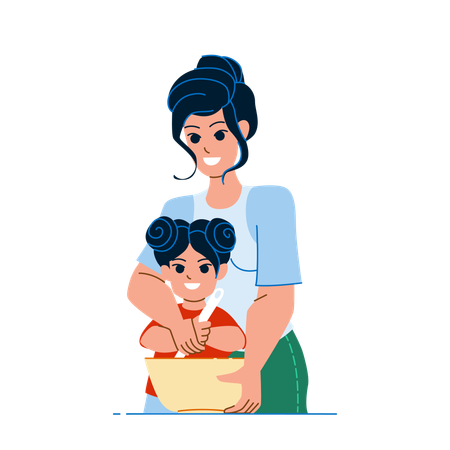 Madre e hija están cocinando juntas  Ilustración