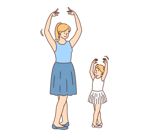 Madre e hija haciendo danza belle  Ilustración
