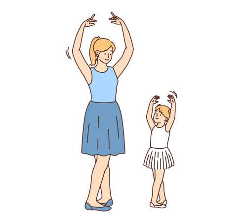 Madre e hija haciendo danza belle  Ilustración