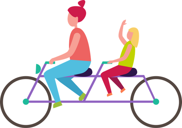 Madre e hija montando en bicicleta  Ilustración