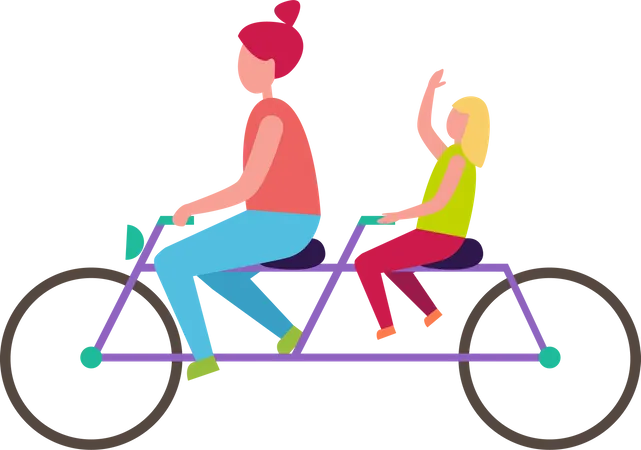 Madre e hija montando en bicicleta  Ilustración