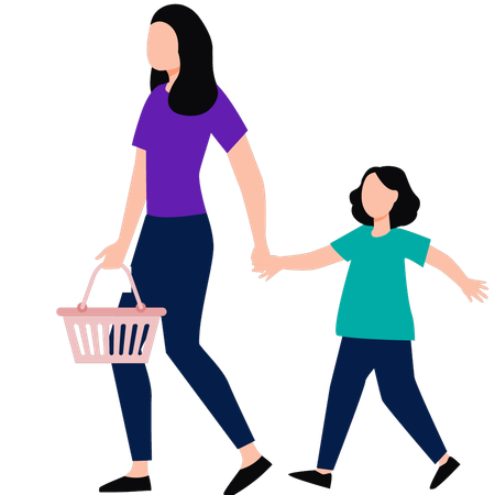 Madre e hija van de compras  Ilustración