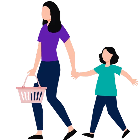 Madre e hija van de compras  Ilustración