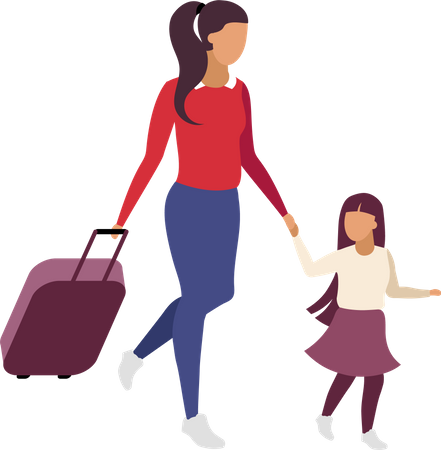 Madre e hija viajando juntas  Ilustración