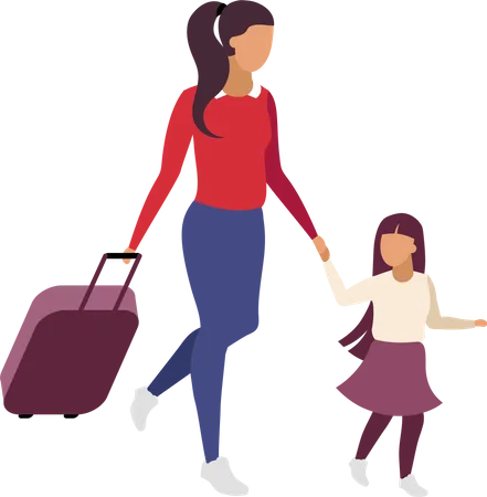 Madre e hija viajando juntas  Ilustración