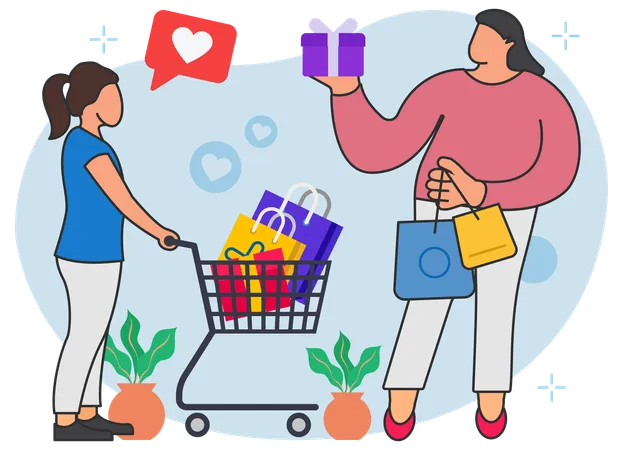 Madre e hija yendo de compras  Ilustración