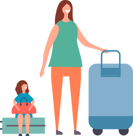 Madre e hija se van de vacaciones  Ilustración